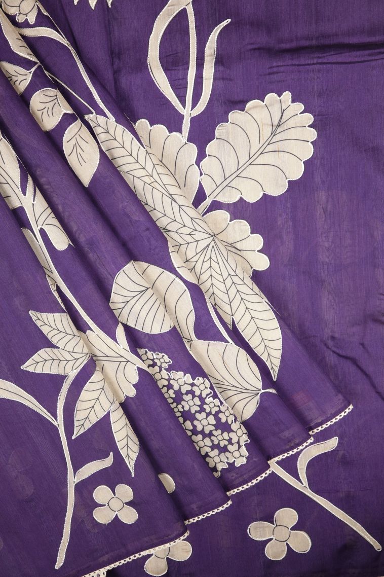 Viola Purple Tussar Saree with Without Zari Zari Floral Patterns view 1