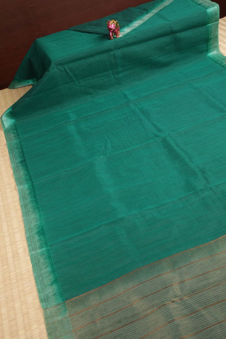 Ocean Blue Tussar Saree with Without Zari Zari Plain view 2