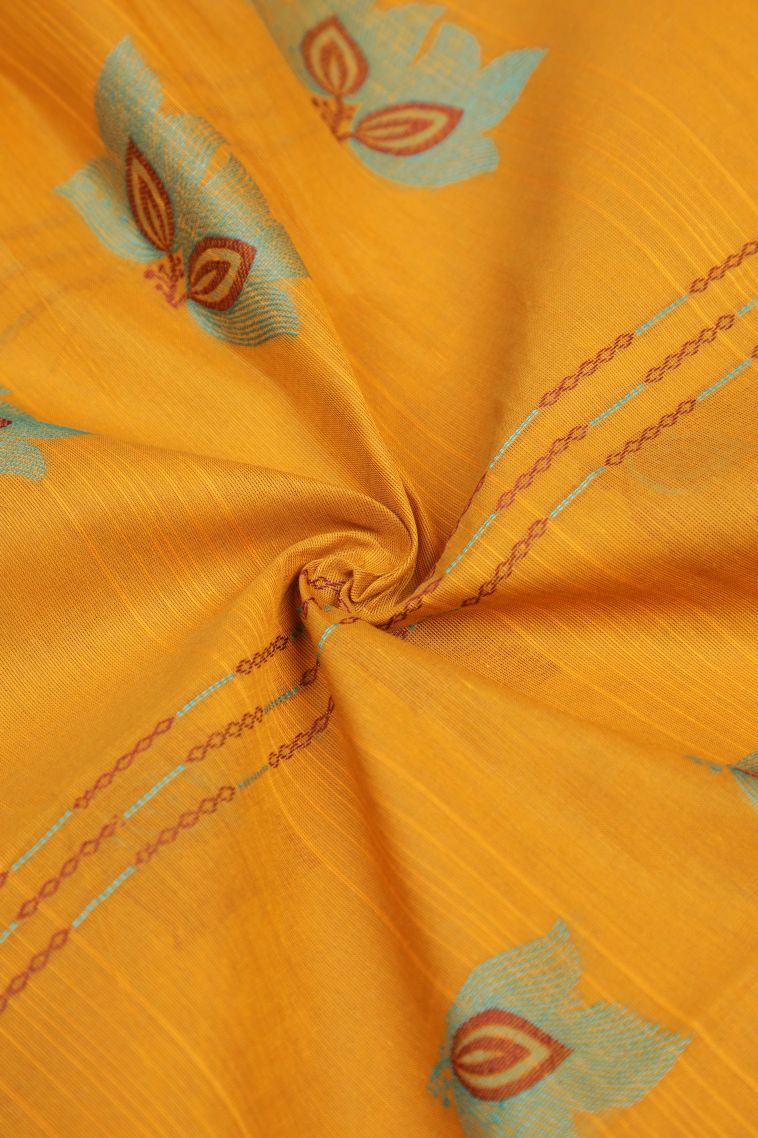 Honey Orange Kovai Cotton Sarees with Without Zari Zari Buttis (small Dots Or Motifs) view 4