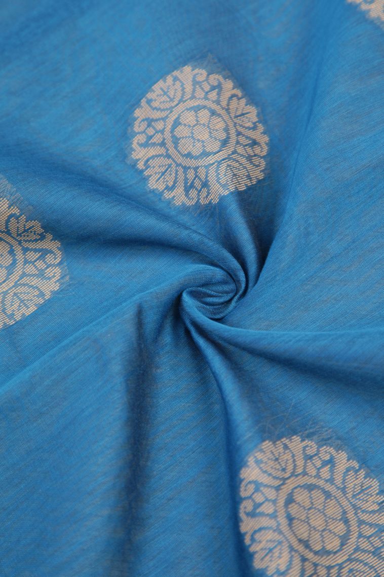 Sky Blue Silk Cotton with Without Zari Zari Buttis (small Dots Or Motifs) view 4