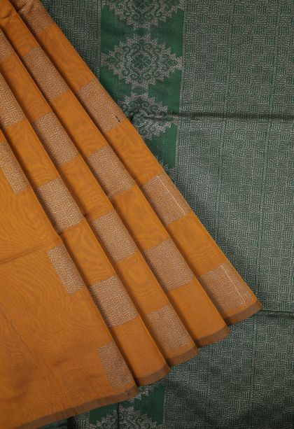 Gold Silk Cotton Sarees with Bronze Zari Buttis (small Dots Or Motifs)