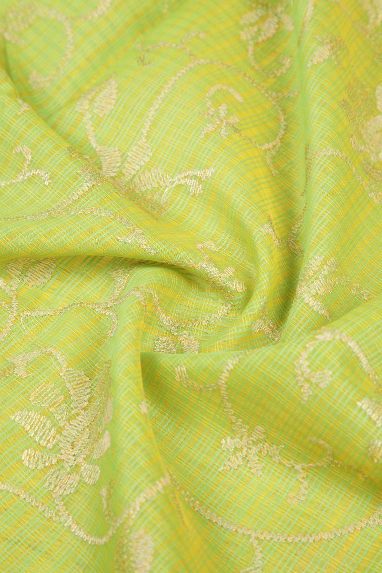 Lime Green Tussar Saree with Without Zari Zari Floral Patterns view 4