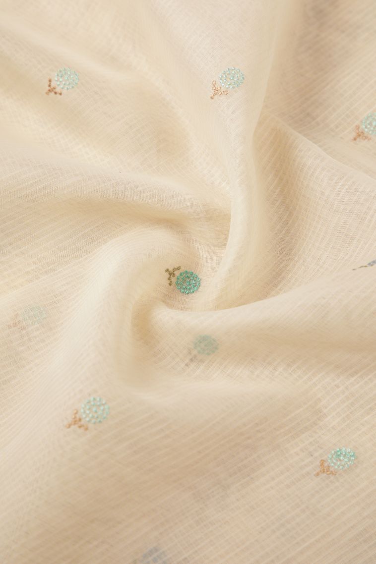 Cream White Tussar Saree with Without Zari Zari Buttis (small Dots Or Motifs) view 4