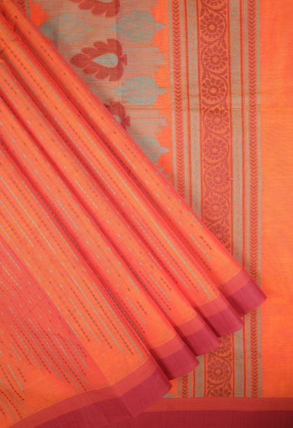 Coral Pink Kovai Cotton Sarees with Without Zari Zari Stripes