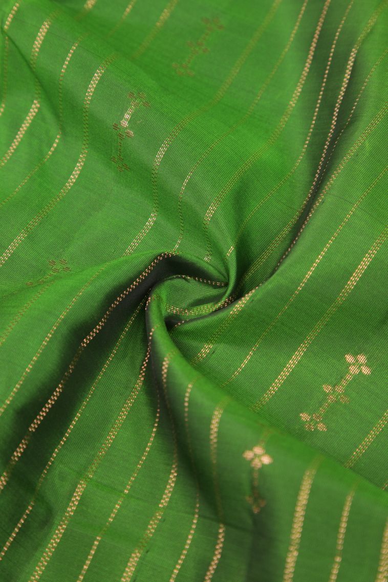 Basil Green Soft Silk Saree with Copper Zari Stripes view 4