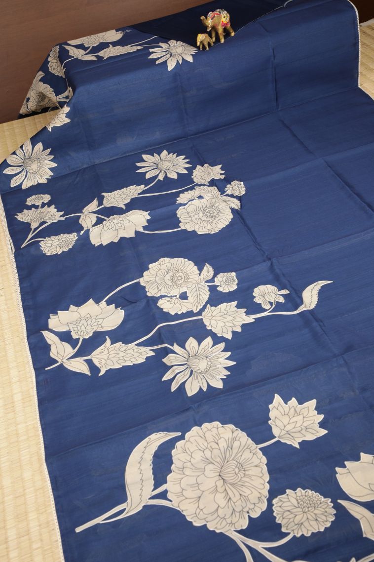 Daffane Blue Tussar Saree with Without Zari Zari Floral Patterns view 2