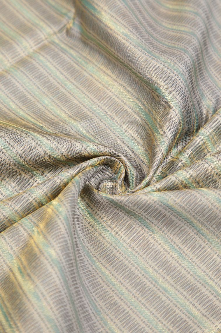 Slate Blue Kanchipuram Silk Sarees with Gold Zari Stripes view 4