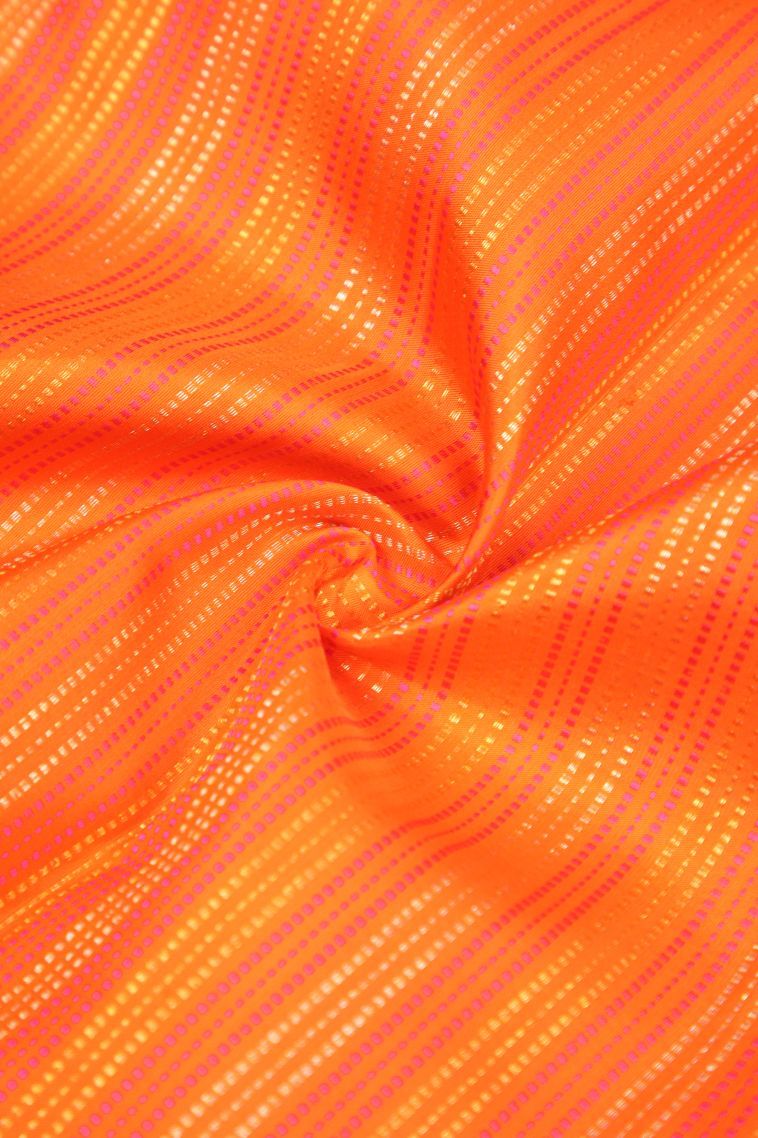 Tiger Orange Kanchipuram Silk Sarees with Gold Zari Stripes view 4