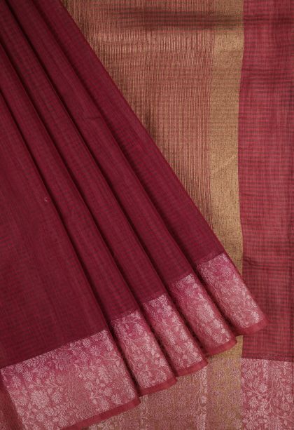 Magenta Purple Tussar Saree with Without Zari Zari Plain