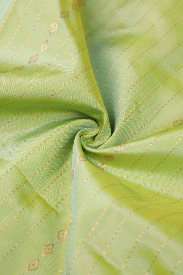 Mint Green Soft Silk Saree with Copper Zari Stripes view 4