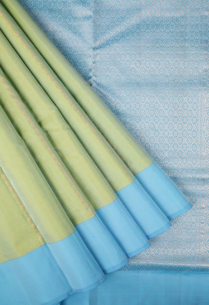 Mint Green Soft Silk Saree with Copper Zari Stripes