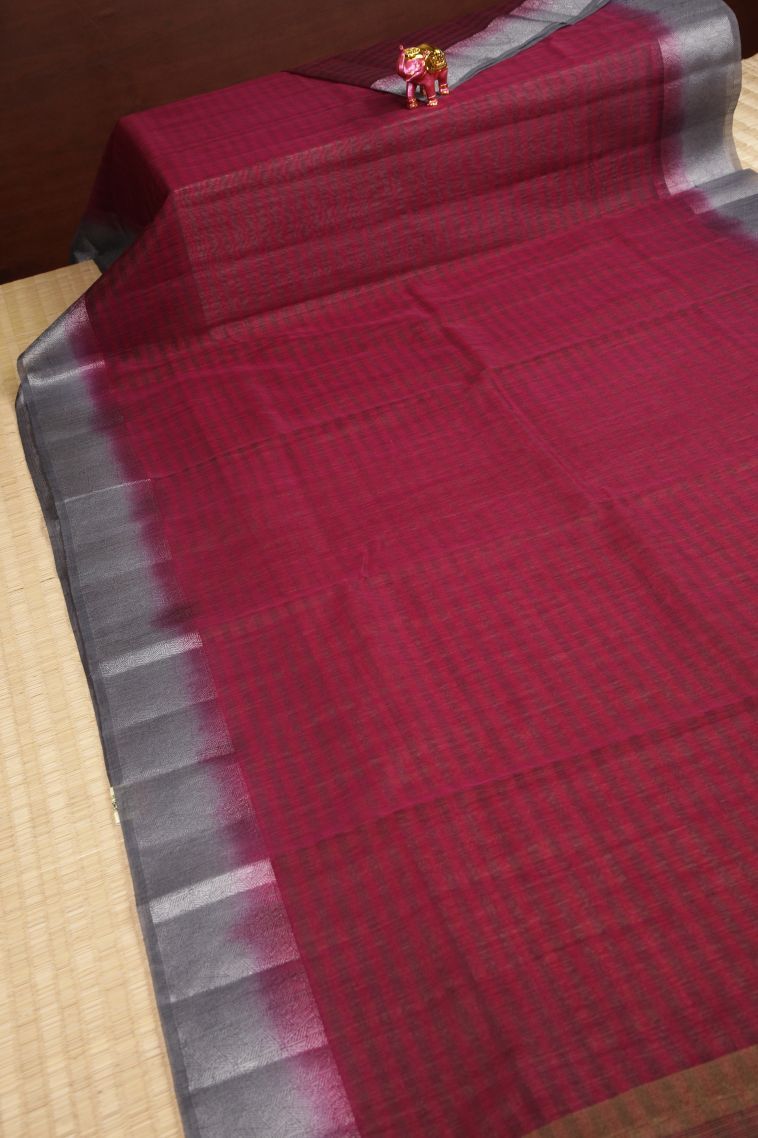 Magenta Purple Tussar Saree with Without Zari Zari Stripes view 2