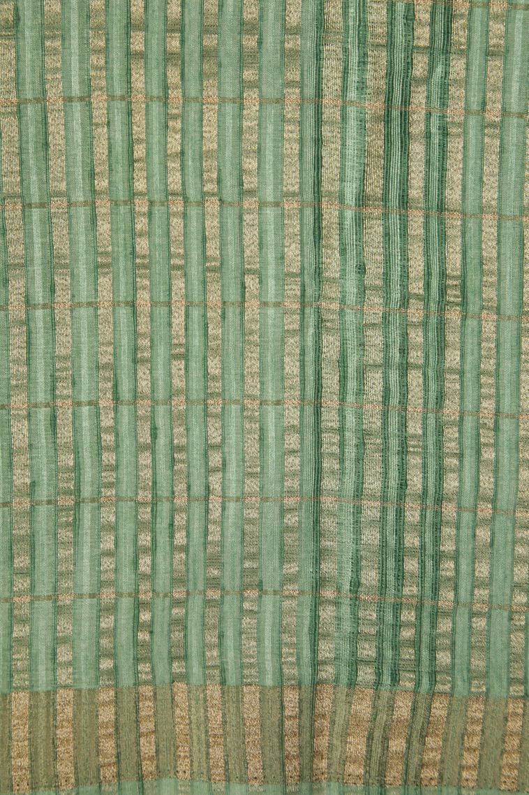 Fern Green Tussar Saree with Copper Zari Checks view 3
