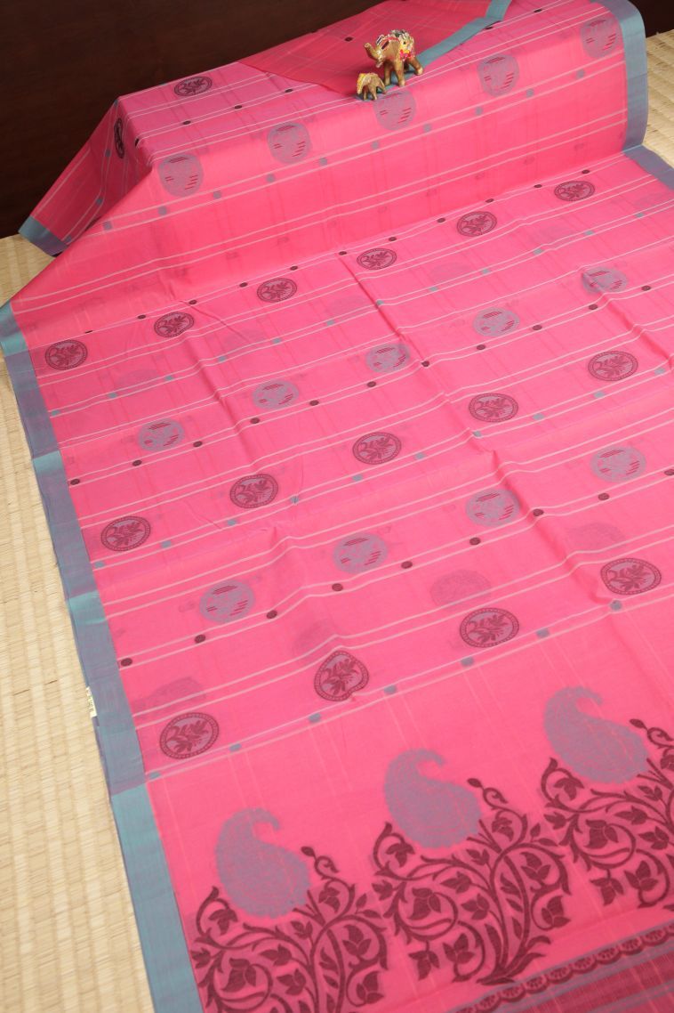 Ballet Pink Kovai Cotton Sarees with Without Zari Zari Buttis (small Dots Or Motifs) view 2