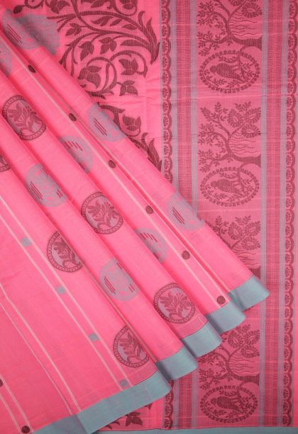 Ballet Pink Kovai Cotton Sarees with Without Zari Zari Buttis (small Dots Or Motifs)