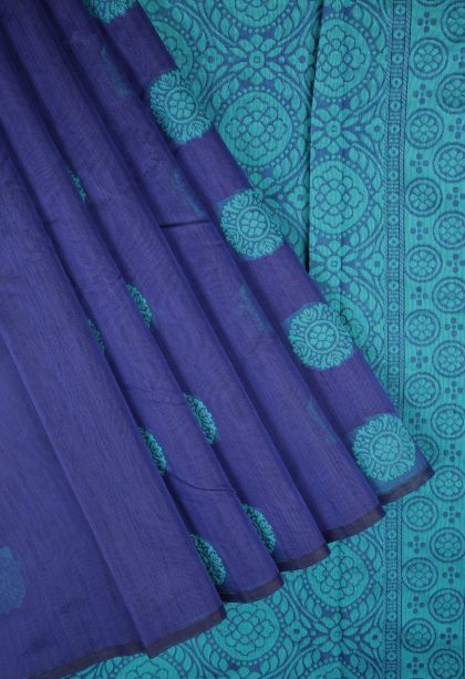 Admiral Blue Silk Cotton with Without Zari Zari Buttis (small Dots Or Motifs)