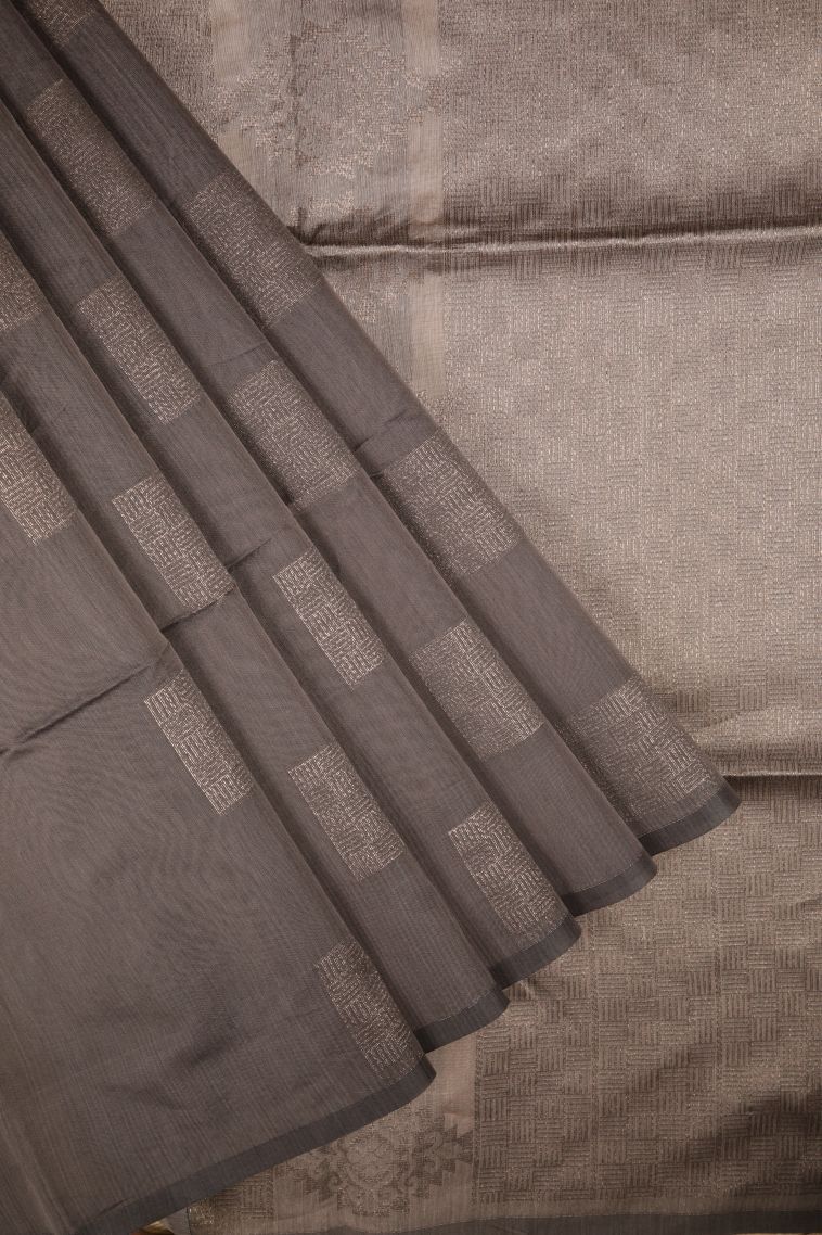 Gray Black Silk Cotton Sarees with Bronze Zari Buttis (small Dots Or Motifs) view 1