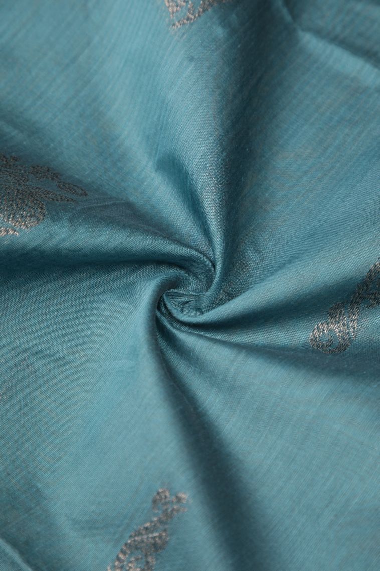 Cerulean Blue Silk Cotton Sarees with Bronze Zari Buttis (small Dots Or Motifs) view 4