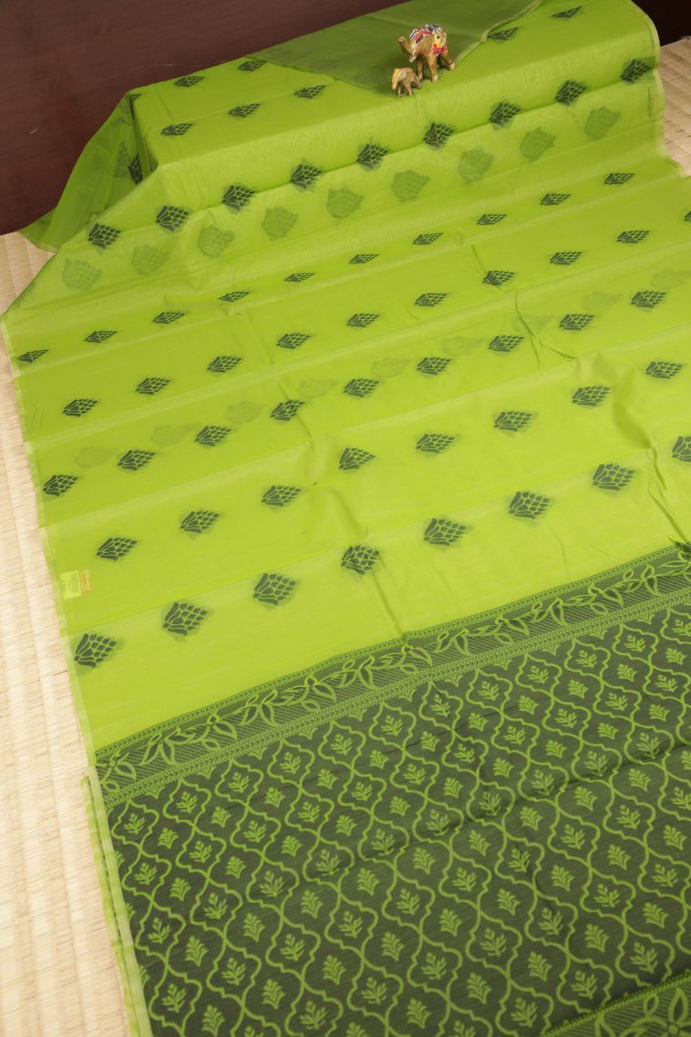 Chartreuse Green Silk Cotton with Without Zari Zari Buttis (small Dots Or Motifs) view 2