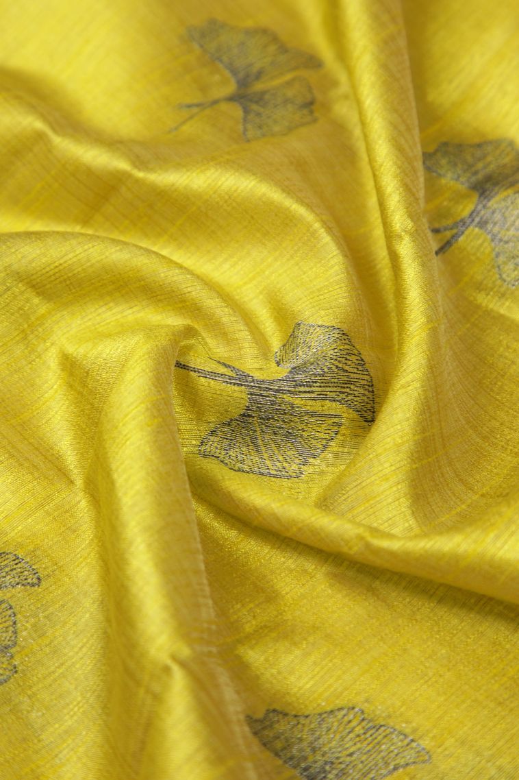 Lime Green Tussar Saree with Bronze Zari Buttis (small Dots Or Motifs) view 4