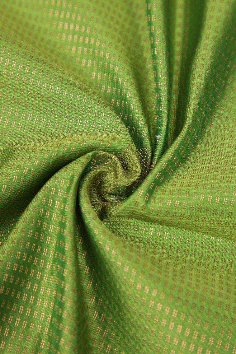 Lime Green Soft Silk Saree with Gold And Silver Zari Stripes view 4