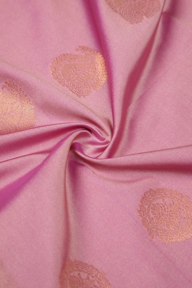 Ballet Pink Soft Silk Saree with Copper Zari Buttis (small Dots Or Motifs) view 4