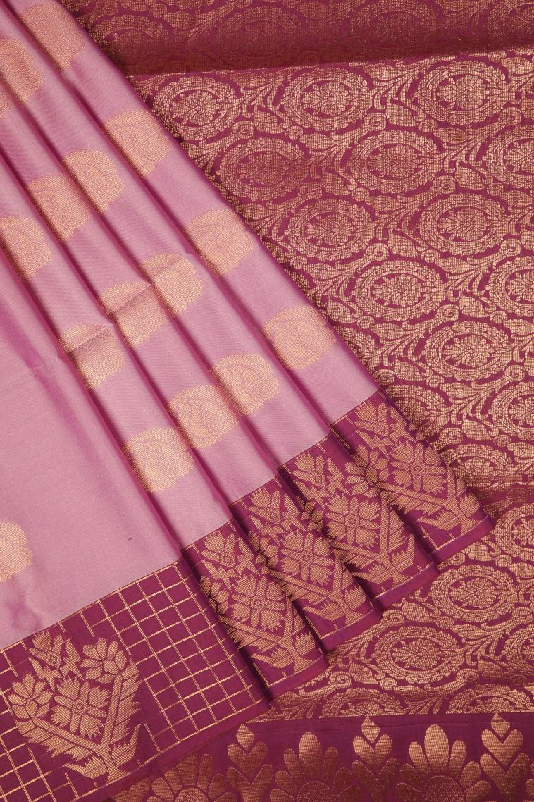 Ballet Pink Soft Silk Saree with Copper Zari Buttis (small Dots Or Motifs) view 1