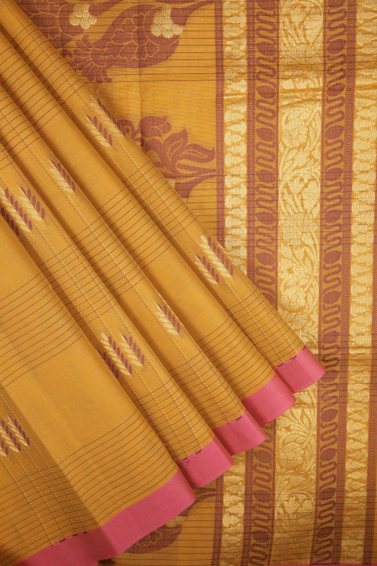 Merigold Orange Kovai Cotton Sarees with Without Zari Zari Checks view 1