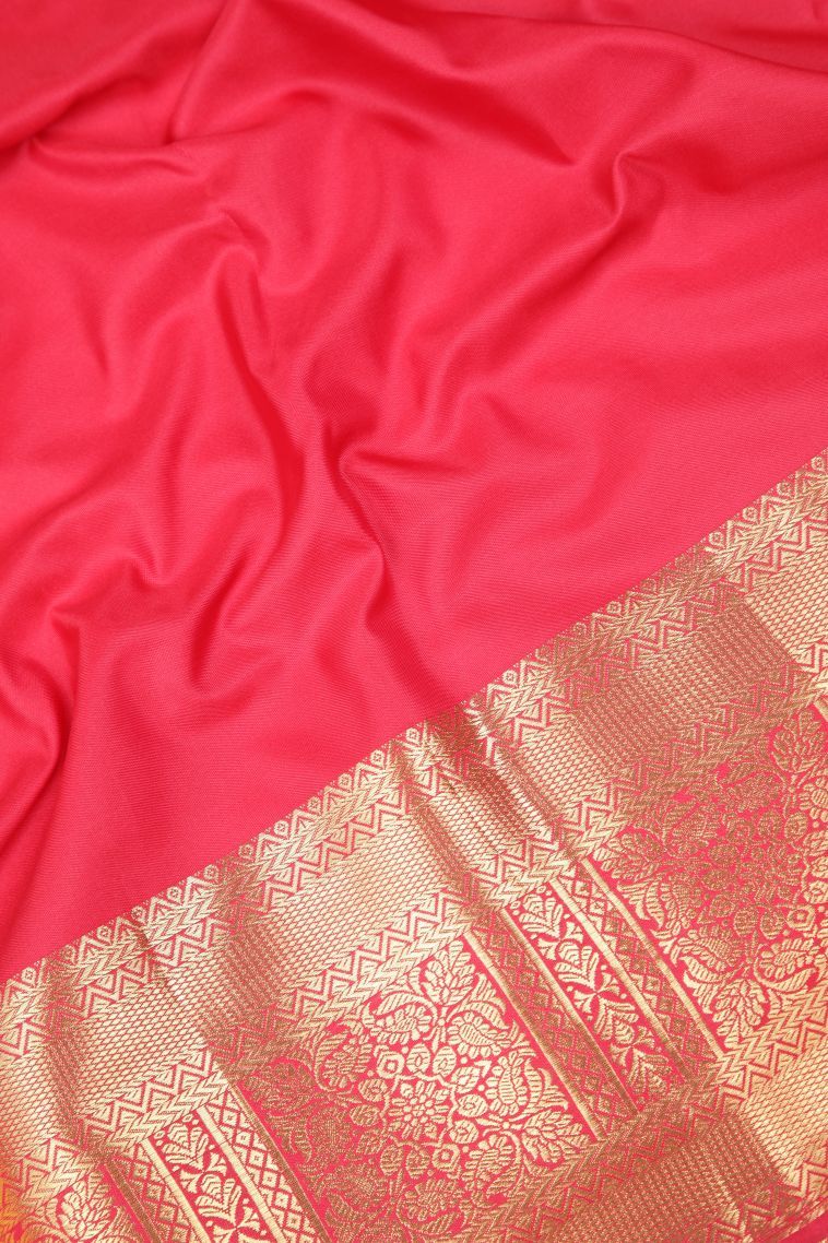 Strawberry Pink Samudrika Pattu with Copper Zari Floral Patterns view 3