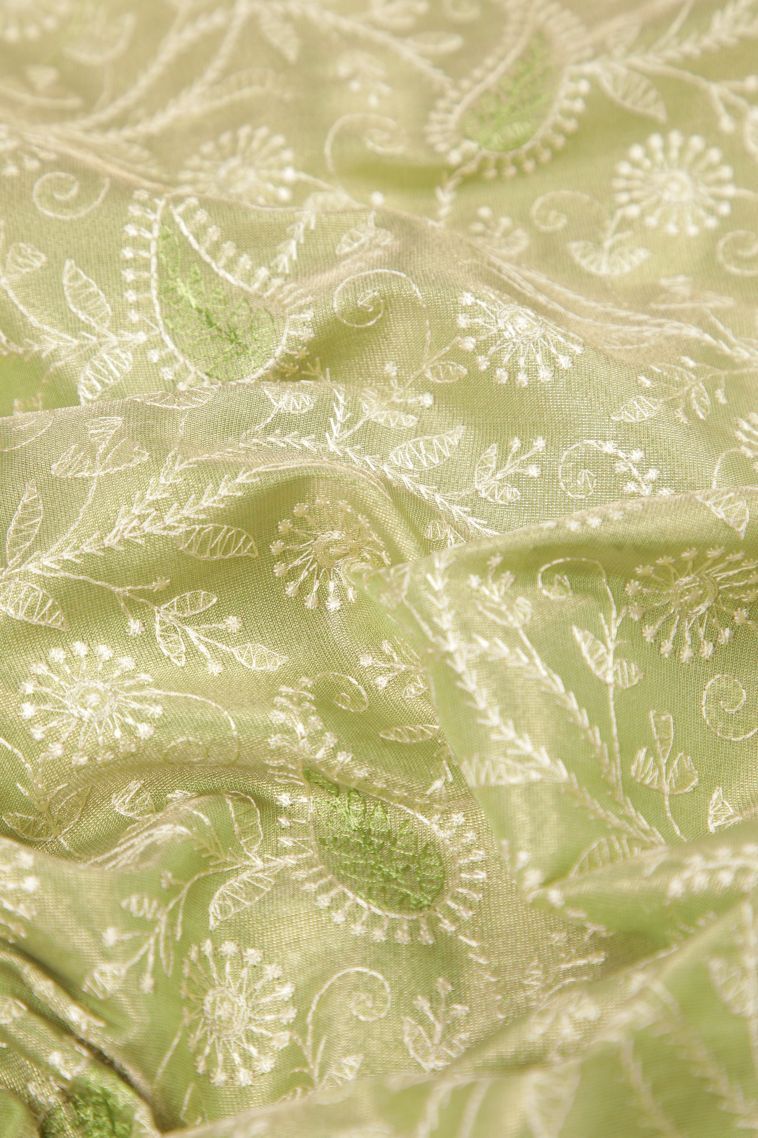 Pistachio Green Tussar Saree with Without Zari Zari Floral Patterns view 4