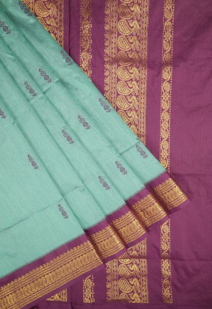 Sapphire Blue Kalyani Cotton with Without Zari Zari Buttis (small Dots Or Motifs)