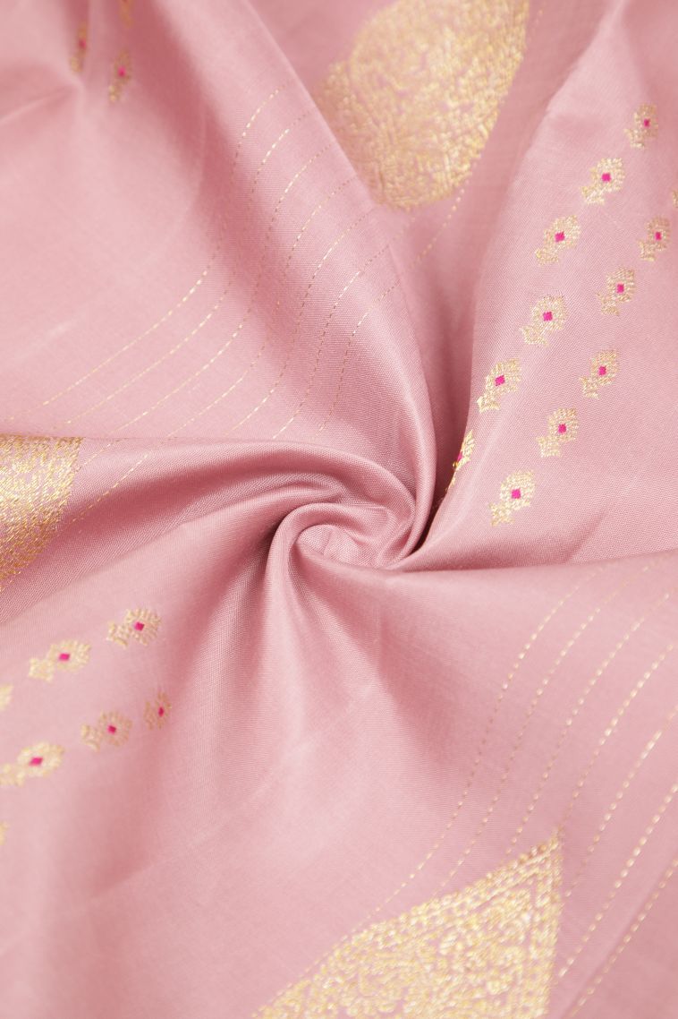 Crepe Pink Kanchipuram Silk Sarees with Gold Zari Buttis (small Dots Or Motifs) view 4