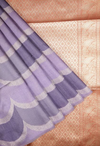 Iris Purple Tussar Saree with Without Zari Zari Floral Patterns