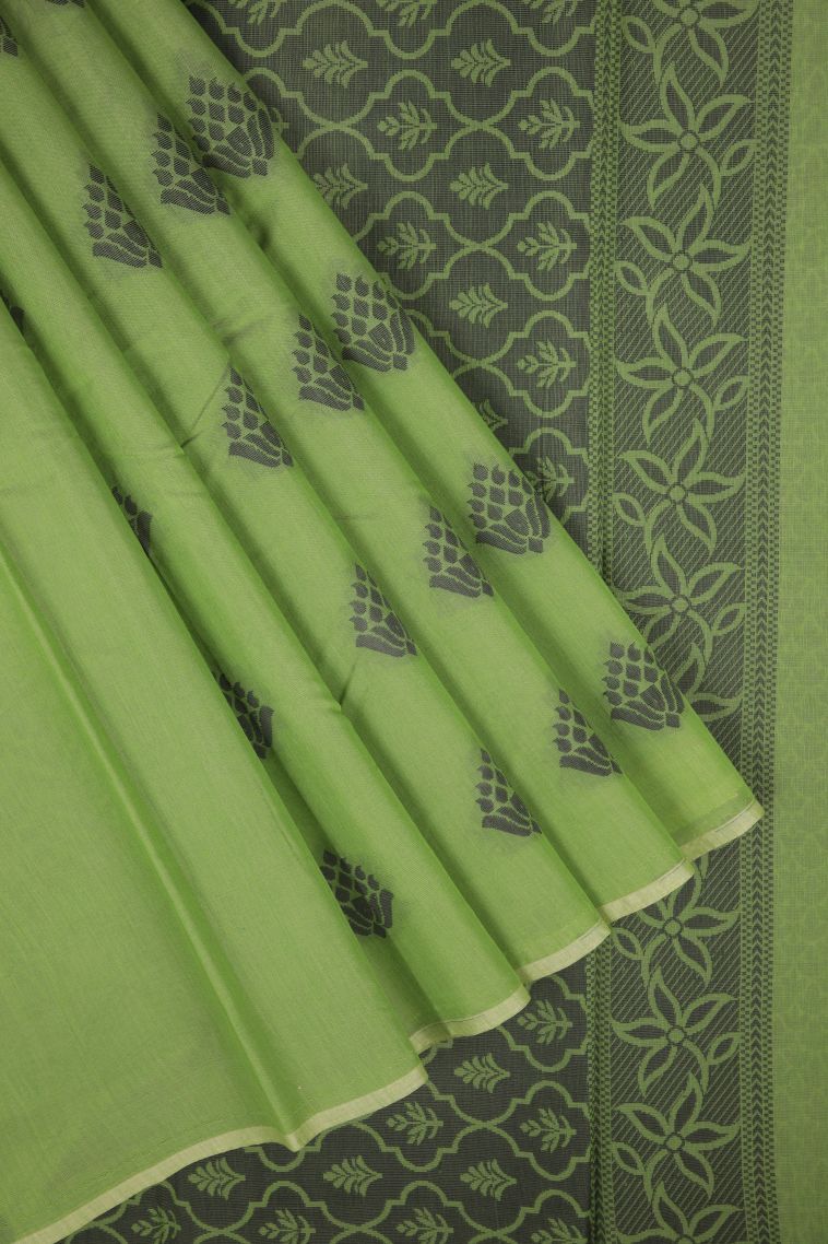 Olive Green Silk Cotton with Without Zari Zari Buttis (small Dots Or Motifs) view 1