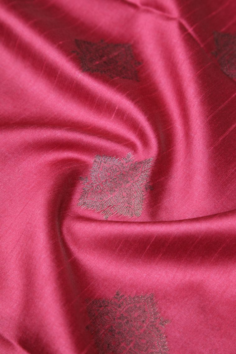 Punch Pink Tussar Saree with Bronze Zari Buttis (small Dots Or Motifs) view 4