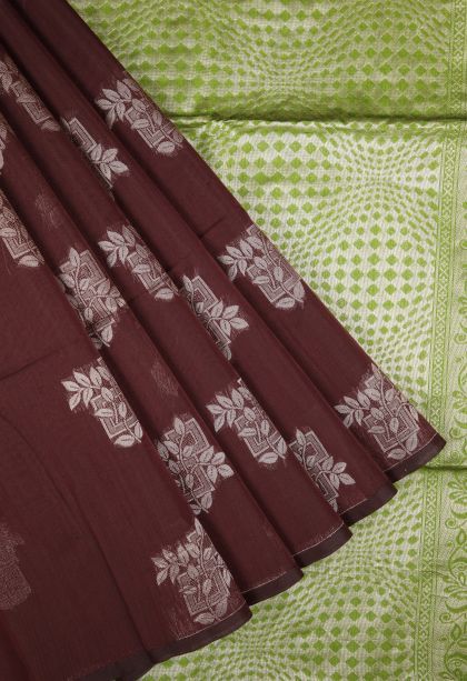 Bosenberry Purple Silk Cotton Sarees with Silver Zari Buttis (small Dots Or Motifs)