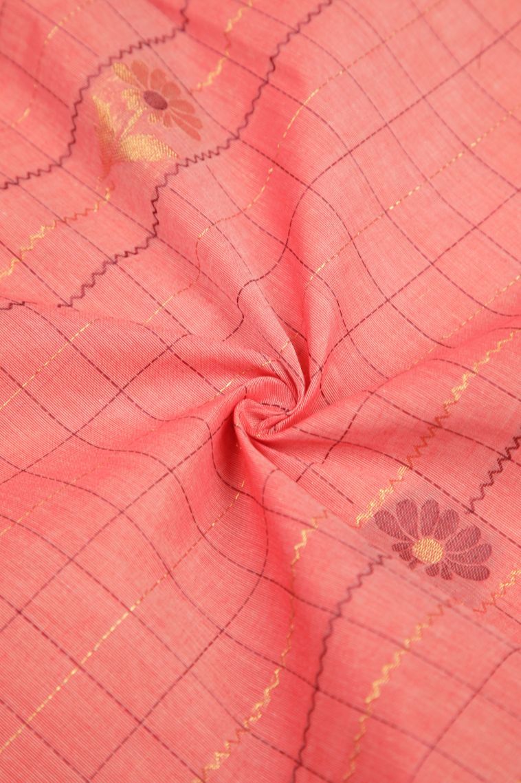 Ballet Pink Kovai Cotton Sarees with Without Zari Zari Checks view 4