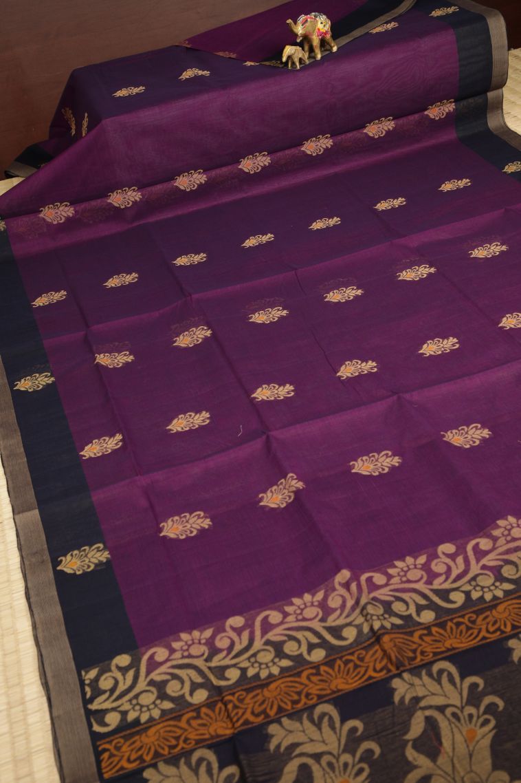 Lilac Purple Pure Handloom Kovai Cotton with Without Zari Zari Buttis (small Dots Or Motifs) view 2
