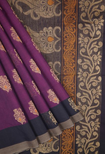 Lilac Purple Pure Handloom Kovai Cotton with Without Zari Zari Buttis (small Dots Or Motifs)