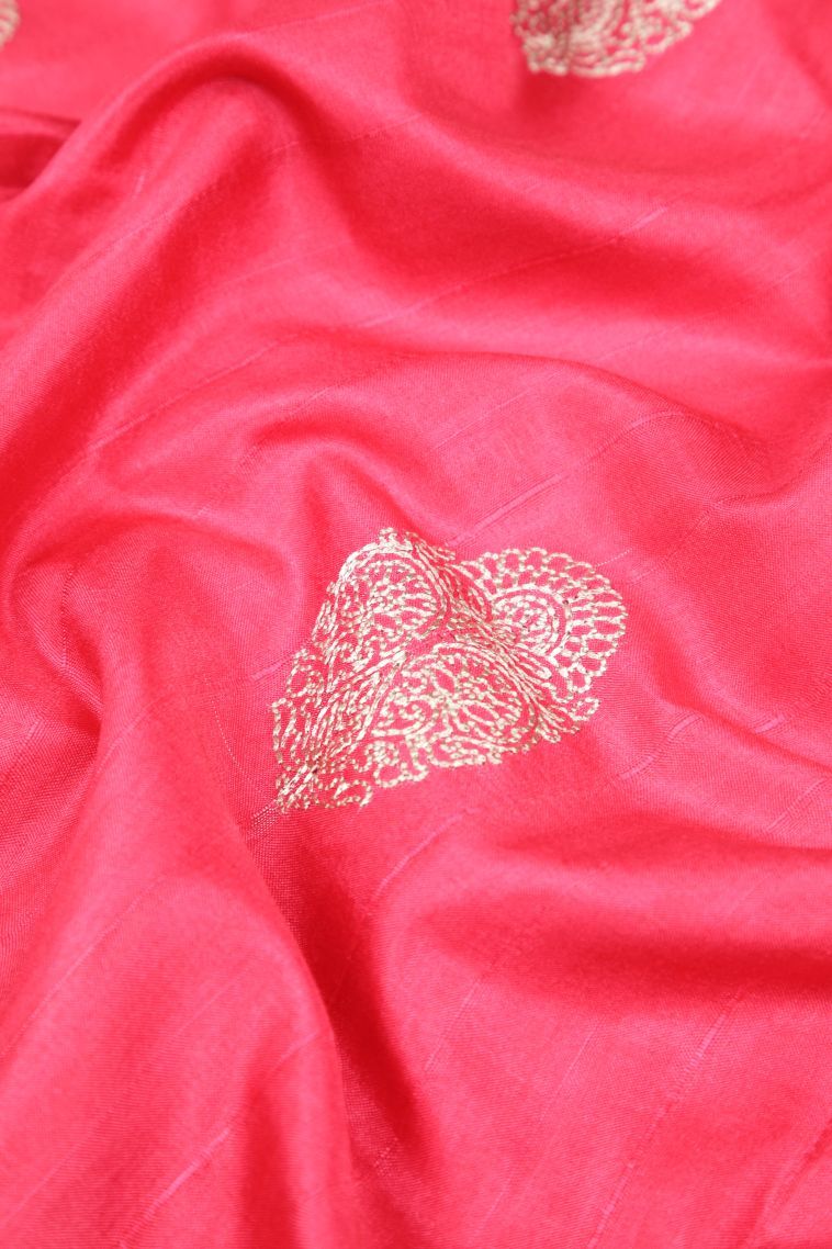 Bubblegum Pink Tussar Saree with Without Zari Zari Buttis (small Dots Or Motifs) view 4