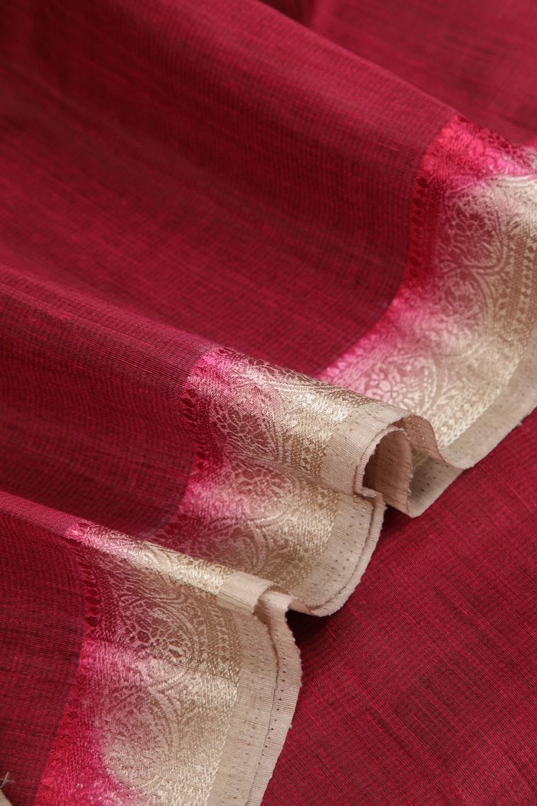 Magenta Purple Tussar Saree with Without Zari Zari Plain view 4