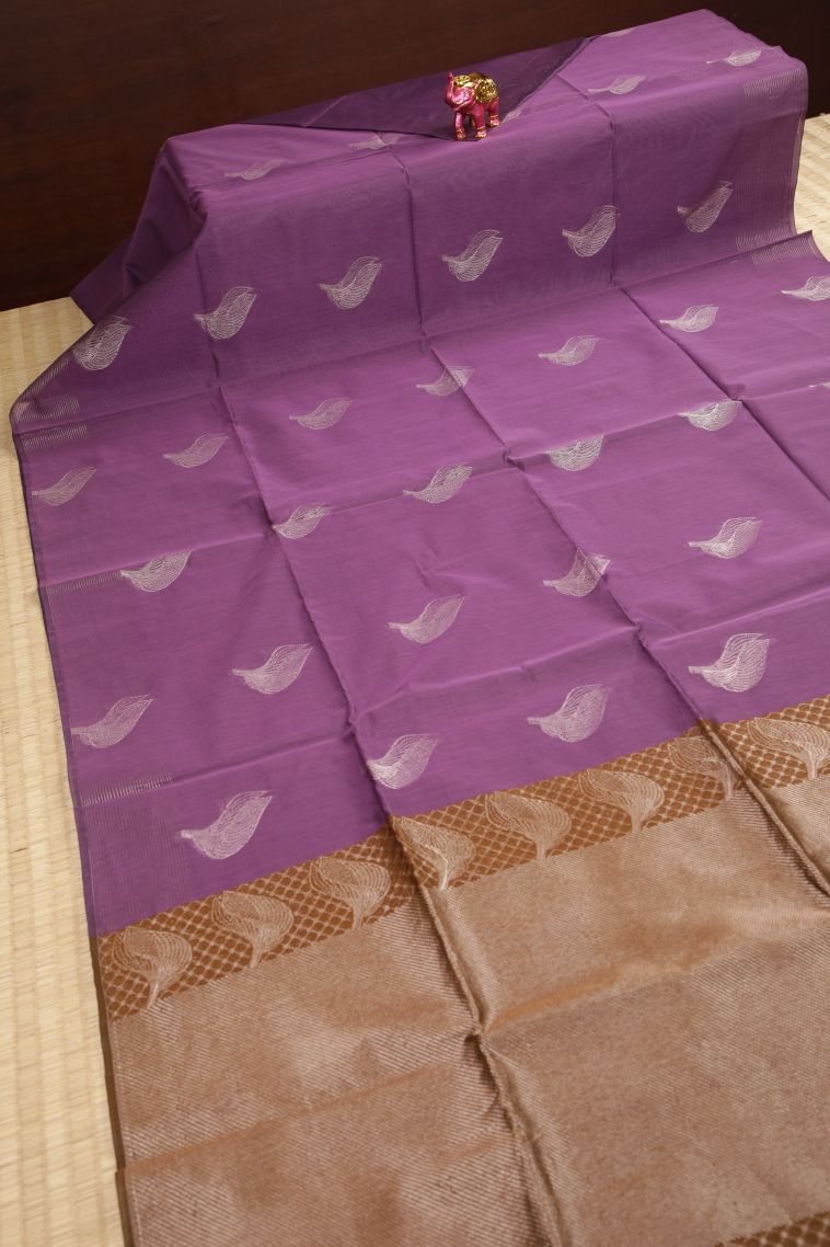 Lavender Purple Silk Cotton Sarees with Without Zari Zari Buttis (small Dots Or Motifs) view 2