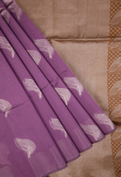 Lavender Purple Silk Cotton Sarees with Without Zari Zari Buttis (small Dots Or Motifs)