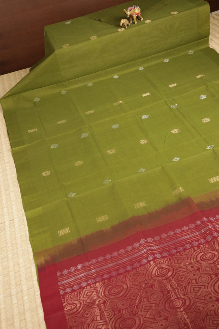 Mint Green Pure Handloom Kovai Cotton with Without Zari Zari Buttis (small Dots Or Motifs) view 2