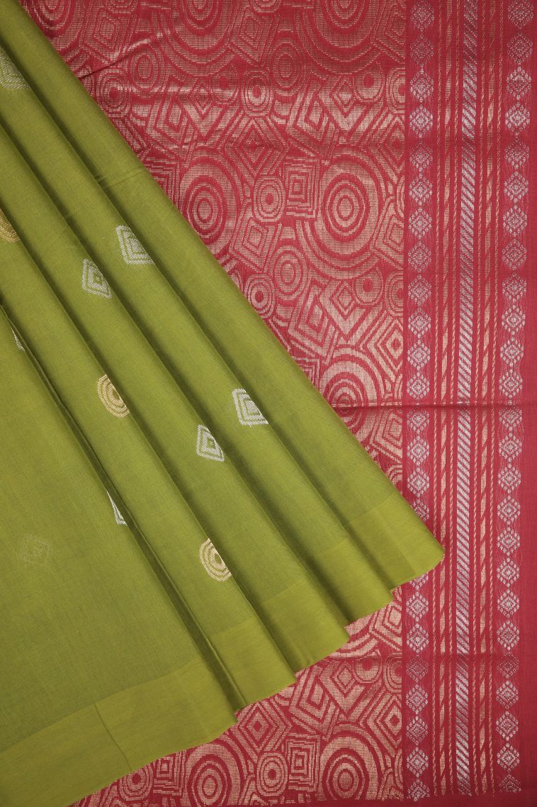 Mint Green Pure Handloom Kovai Cotton with Without Zari Zari Buttis (small Dots Or Motifs) view 1