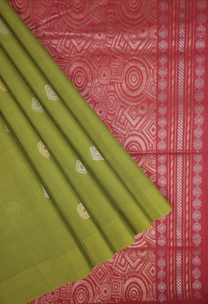 Mint Green Pure Handloom Kovai Cotton with Without Zari Zari Buttis (small Dots Or Motifs)
