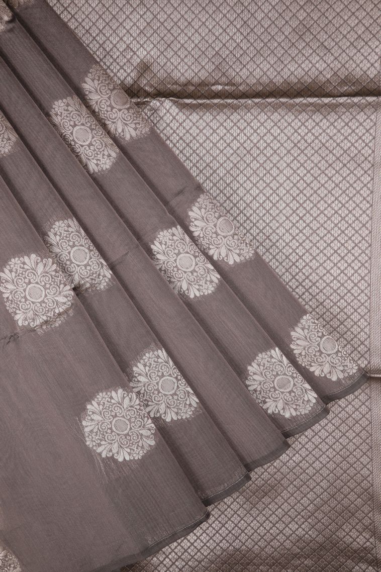 Damp Black Silk Cotton Sarees with Silver Zari Buttis (small Dots Or Motifs) view 1