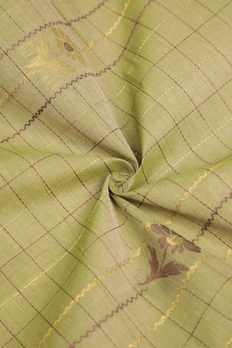 Olive Green Kovai Cotton Sarees with Without Zari Zari Checks view 4