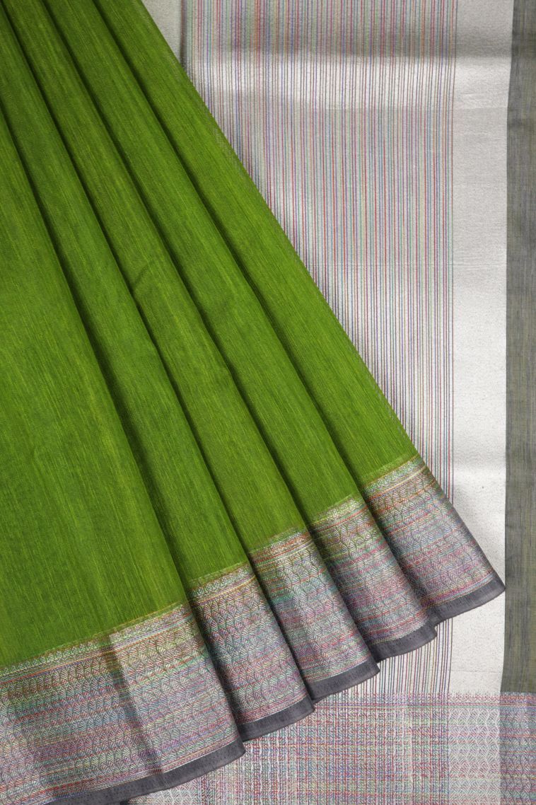 Emerald Green Tussar Saree with Without Zari Zari Plain view 1