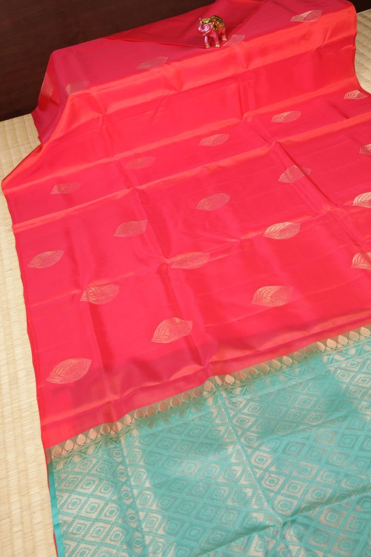 Strawberry Pink Soft Silk Saree with Copper Zari Buttis (small Dots Or Motifs) view 2
